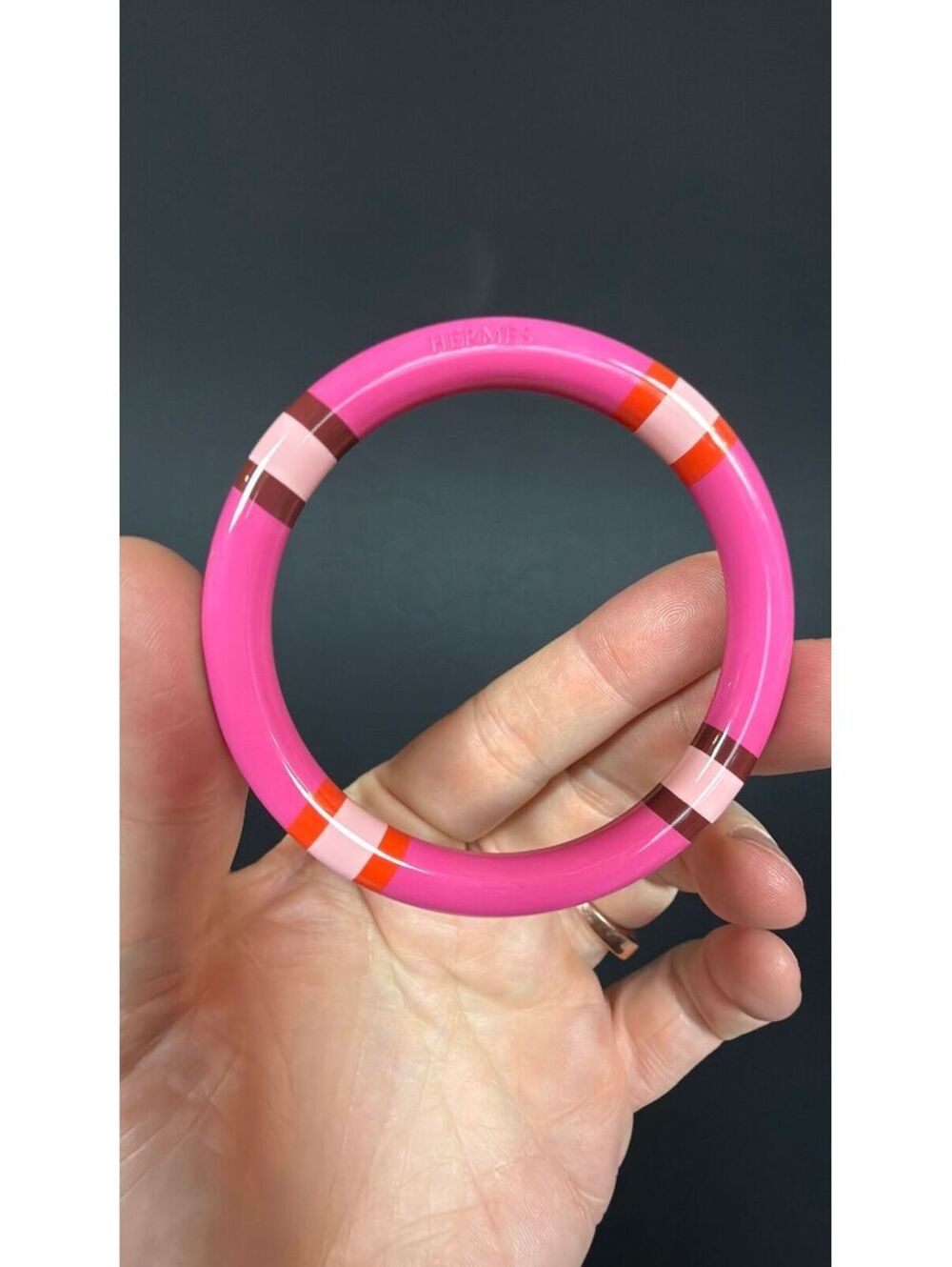 Hermes Pink Rose H Equipe Lacquer Bracelet Size T2